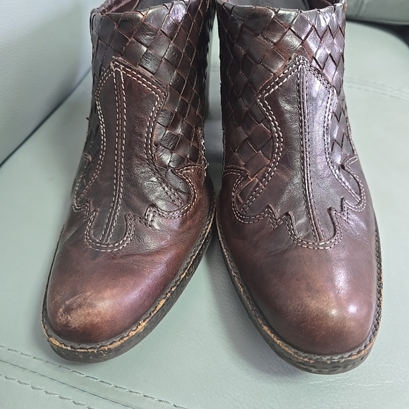 Sesto Meucci Brown Woven Calf Leather Western‎ Mules Heels Booties Sz 7.5 Italy - Picture 10 of 12